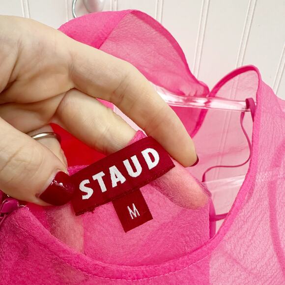 Staud Calluna Pink Organza Maxi Dress Tiered Ruffle Gown Size Medium - Picture 9 of 10